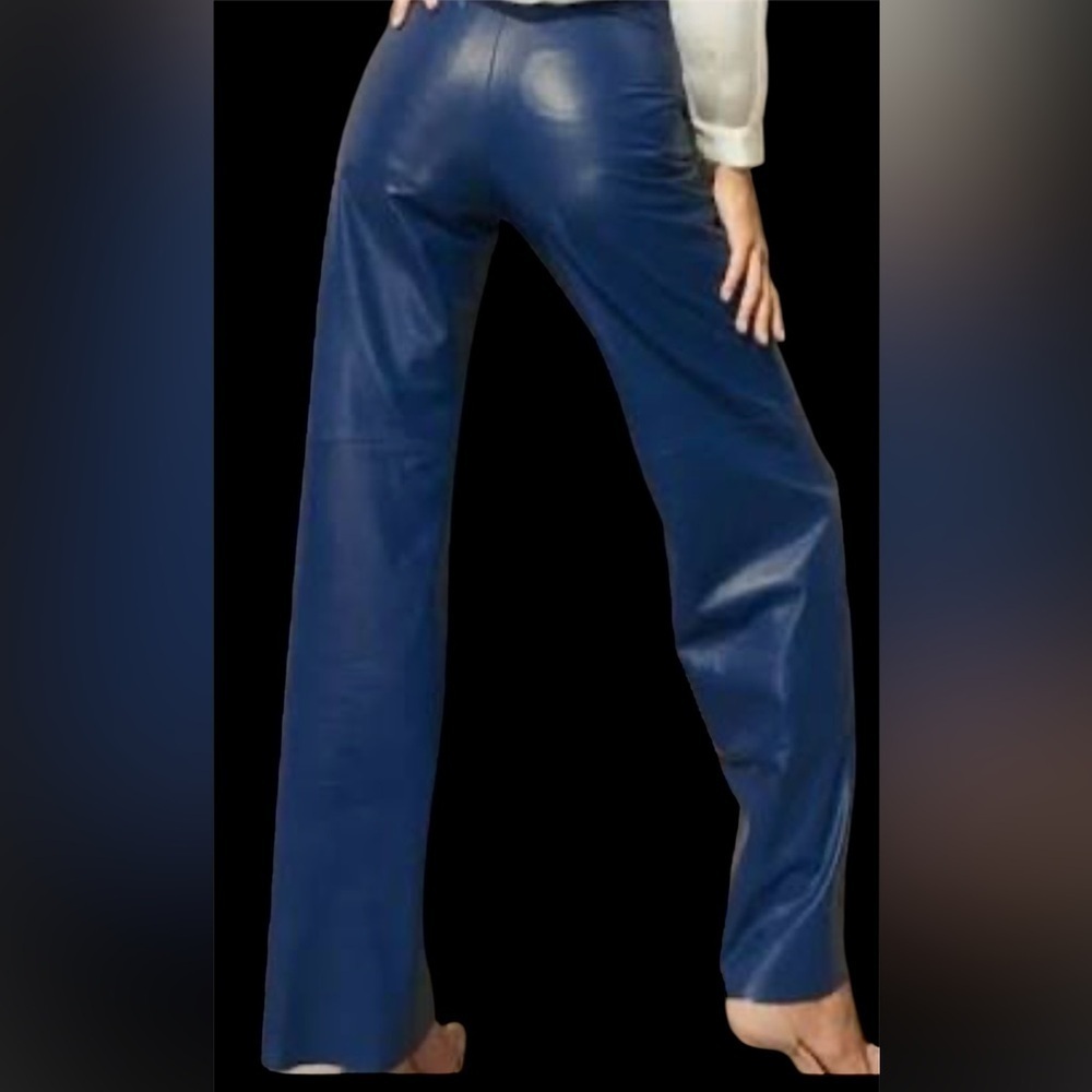 Wet Seal faux leather Bell Bottom Electric Blue high waisted Pants